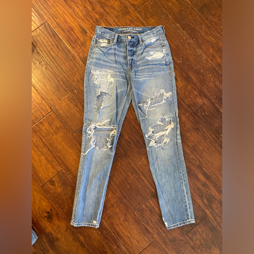 American Eagle AE AEO button fly ripped vintage hi-rise size 0 long